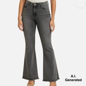 ZENANA Size XL Gray It's About Time Colored Denim Flares Frayed DMP-1846A NWT